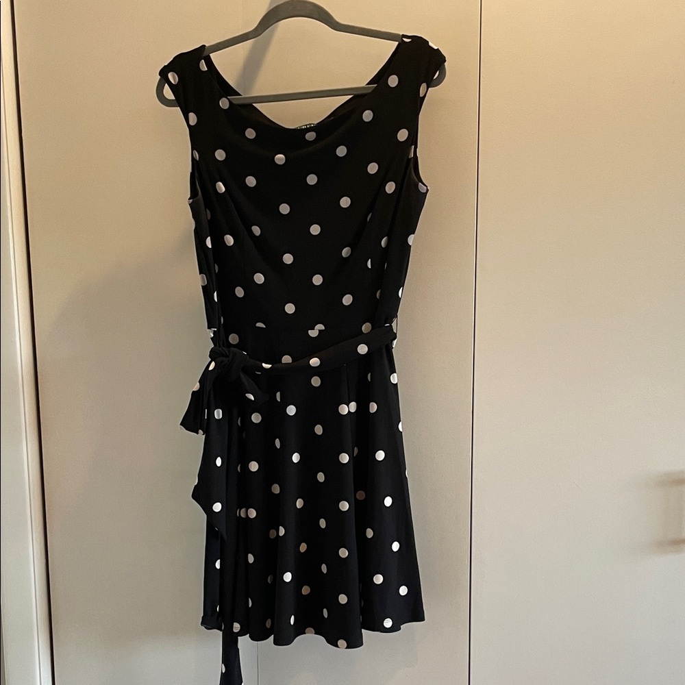 Lauren Ralph Lauren Black and White Polka Dot Sleeveless Mini Dress
